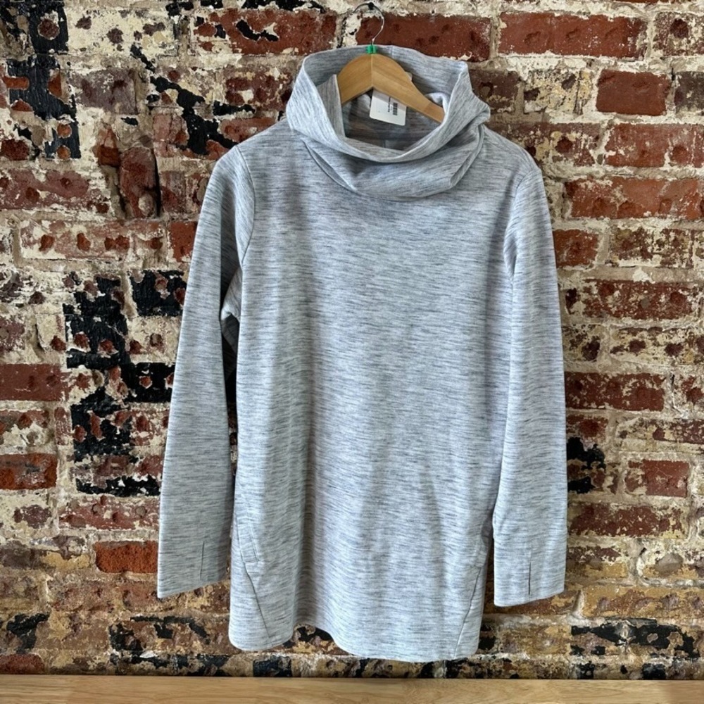 Duluth Sweater Womens Large Gray Sweatshirt Tunic Cowl Funnel Turtle Neck